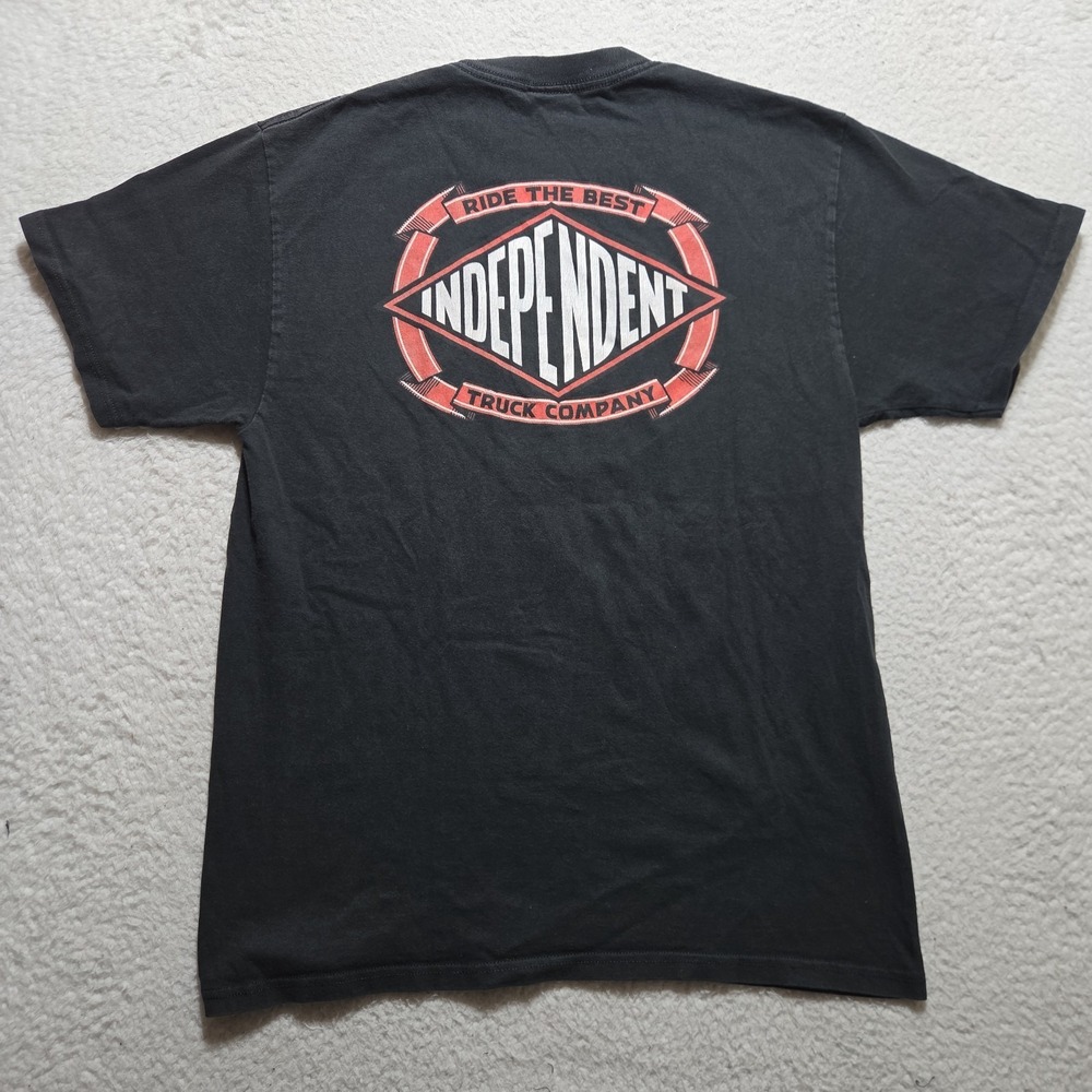 Y2K Independent Truck Company T Shirt Skate Black Men's Medium Faded Double-Side